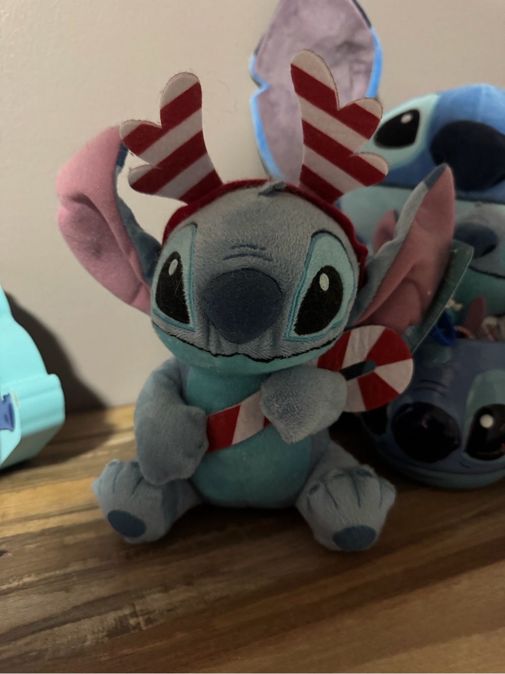 Disney Stitch Plush with Red-and-White Candy Cane Antlers